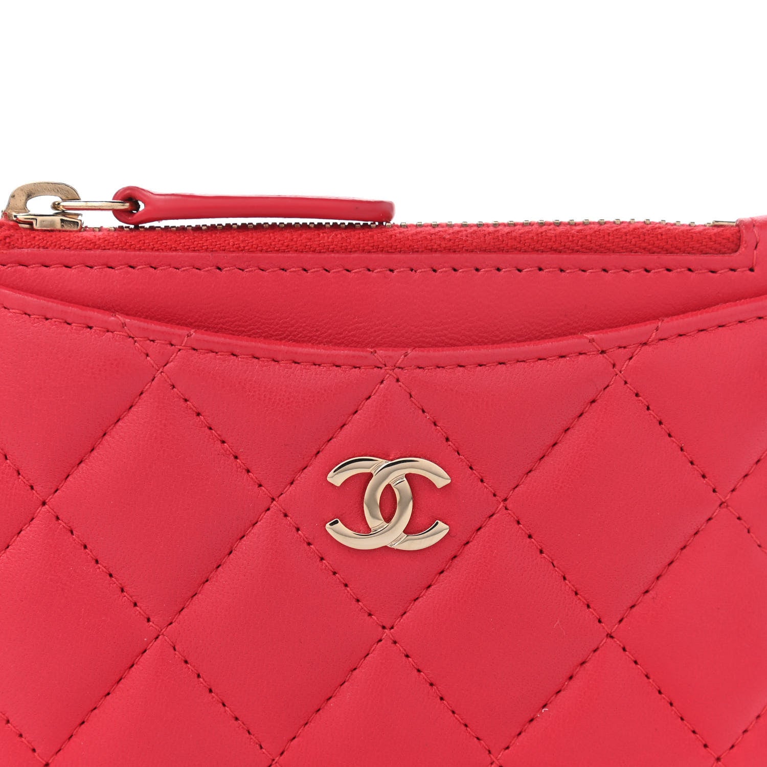 Chanel Lambskin Quilted Zip Card Holder Red 10 of 10