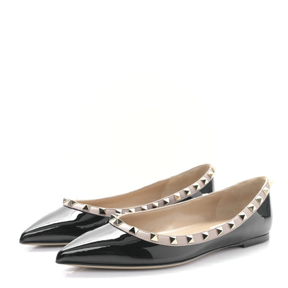 Valentino Garavani Patent Nappa Rockstud Ballerina Flats 38.5 Black Poudre 3 of 8