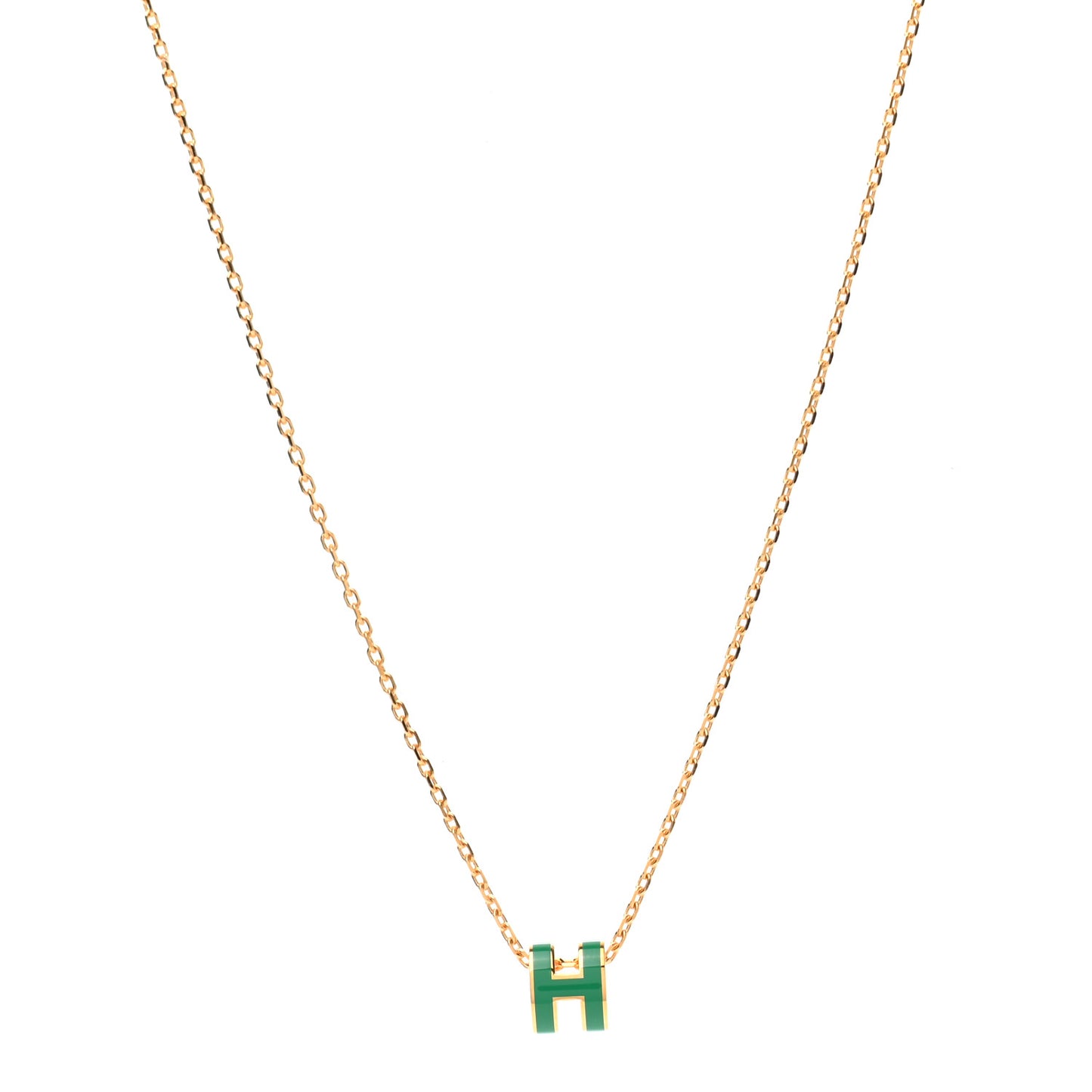 Lacquered Gold Mini Pop H Pendant Necklace Malachite