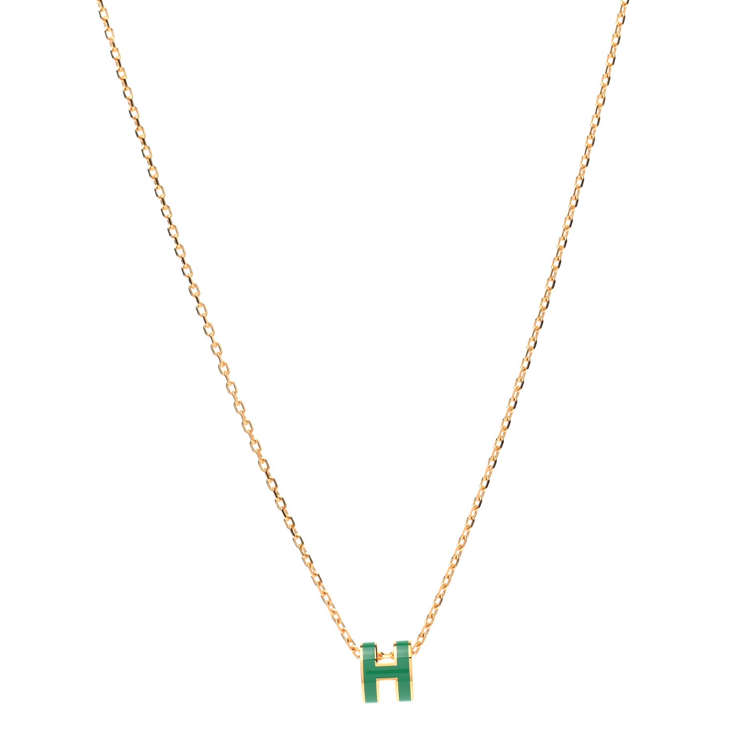 Hermes Lacquered Gold Mini Pop H Pendant Necklace Malachite 1 of 6