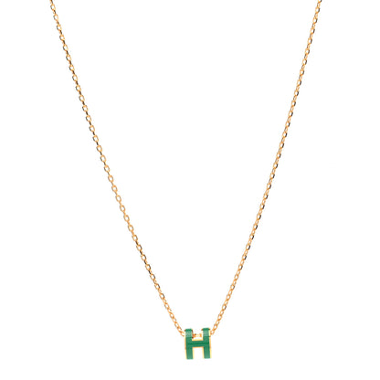 Hermes Lacquered Gold Mini Pop H Pendant Necklace Malachite 1 of 6