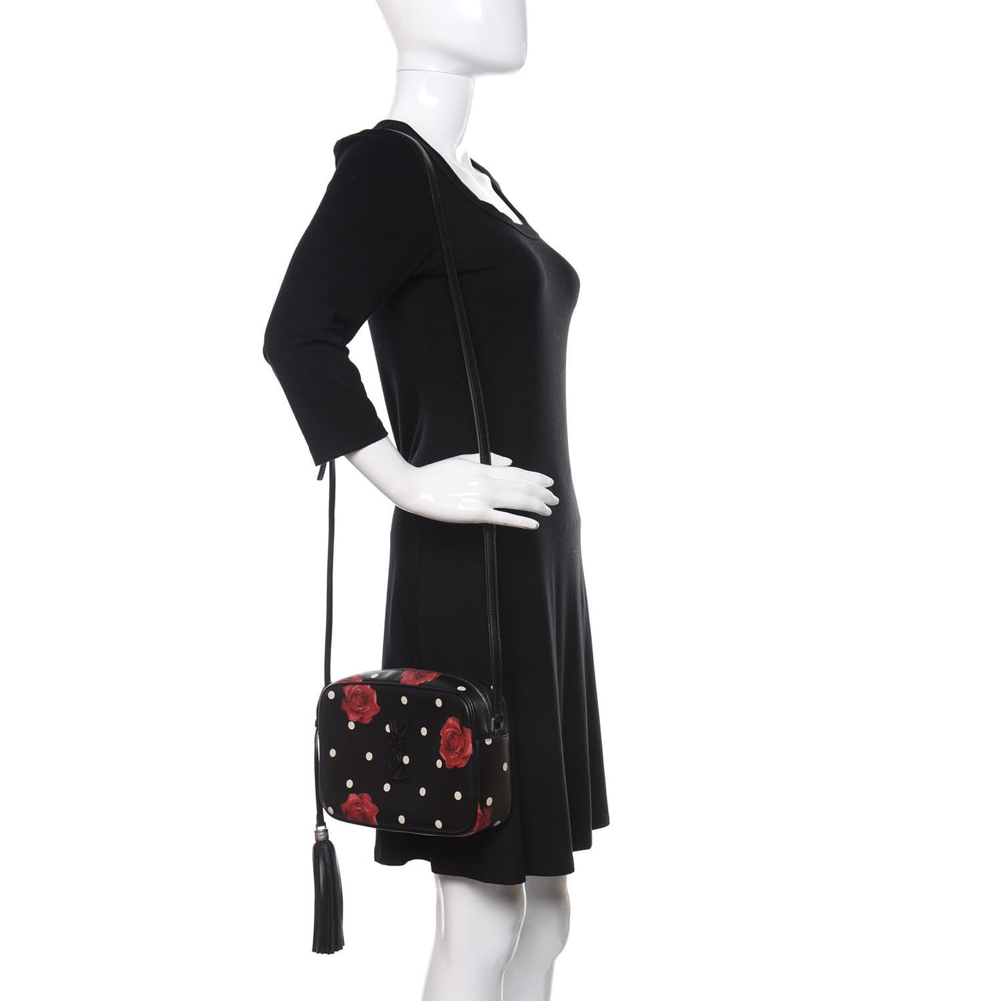 Calfskin Rose Print Monogram Lou Camera Bag Black