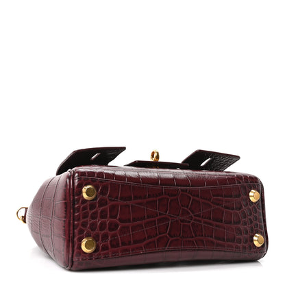 Balenciaga Calfskin Crocodile Embossed Mini Bel Air Carry All Bag Dark Burgundy 4 of 9