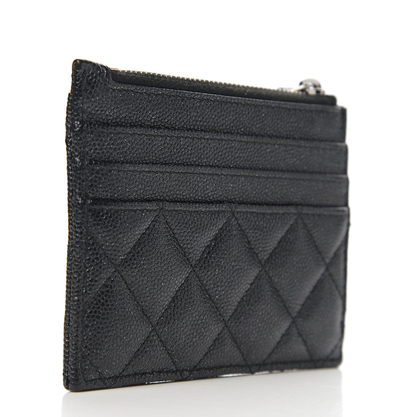 Iridescent Caviar Quilted CC Zip Card Holder Black