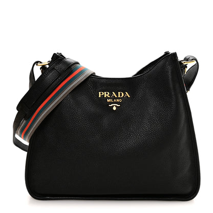 Prada Vitello Daino Hobo Messenger Bag Black 1 of 10
