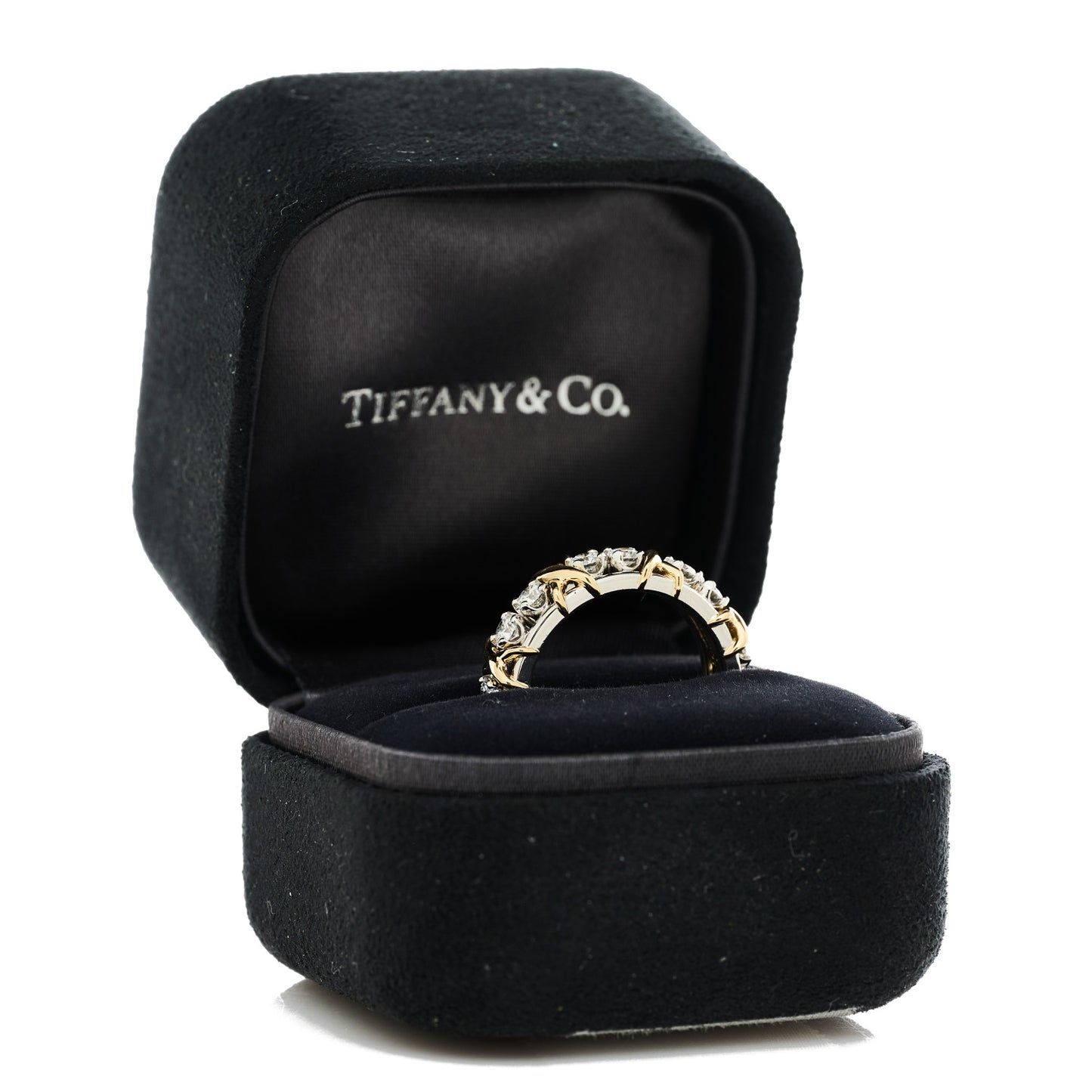 Platinum 18K Yellow Gold Diamond Schlumberger Sixteen Stone Ring 53 6.5