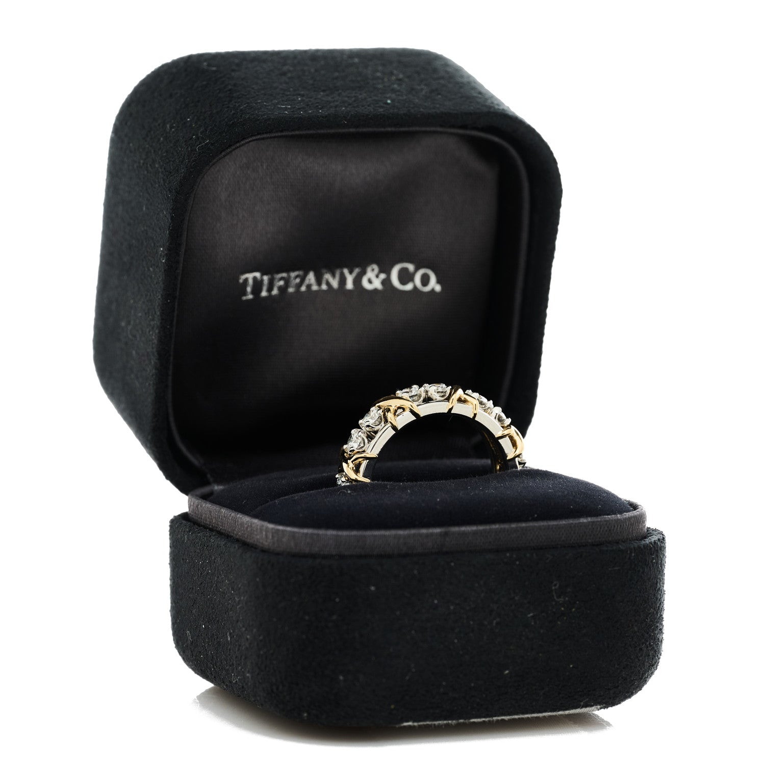 Tiffany Platinum 18K Yellow Gold Diamond Schlumberger Sixteen Stone Ring 53 6.5 7 of 7