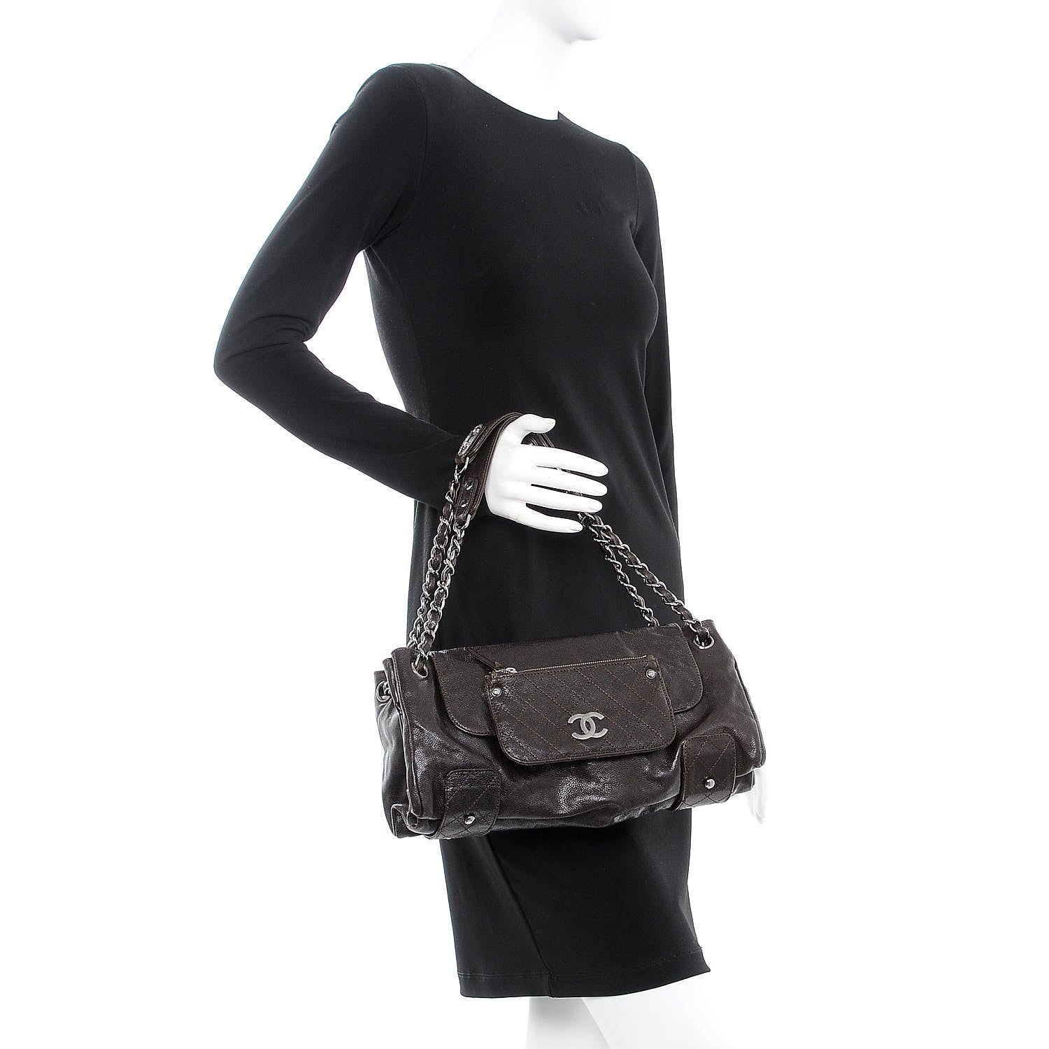 Chanel Glazed Caviar Pocket In The City Tote Brown 2 of 9