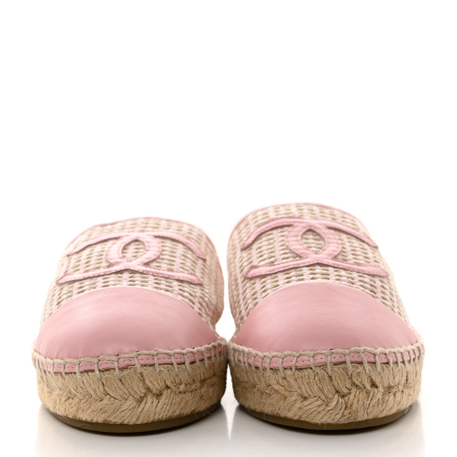 Chanel Mesh Grosgrain Lambskin CC Espadrilles Mule 38 Light Pink Beige 2 of 10