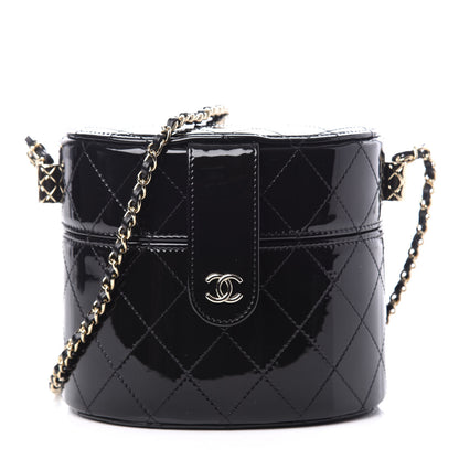 Chanel Patent Quilted Round Clutch With Chain Black 1 of 10