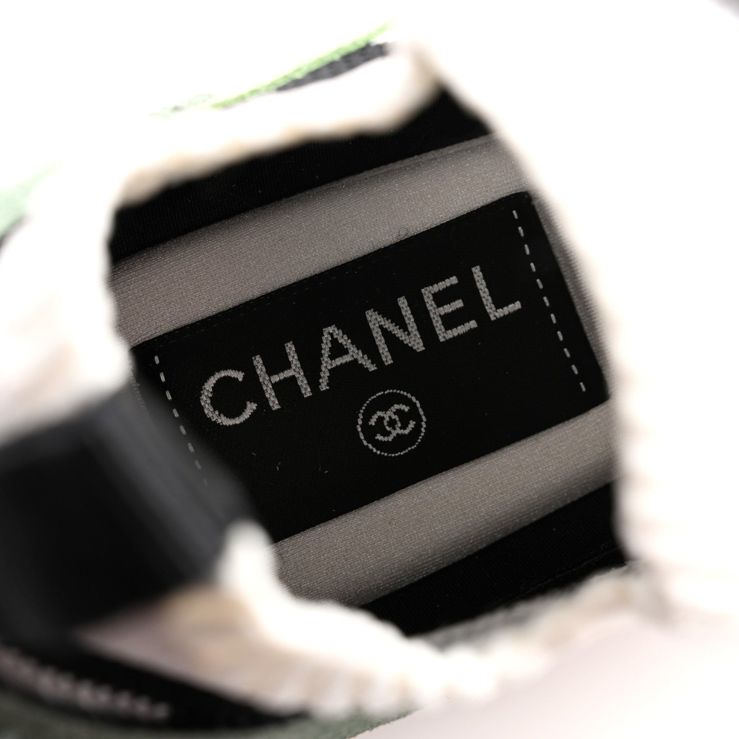 Chanel Knit Suede Fabric Womens CC Sneakers 37 Green Dark Green White Black 7 of 9