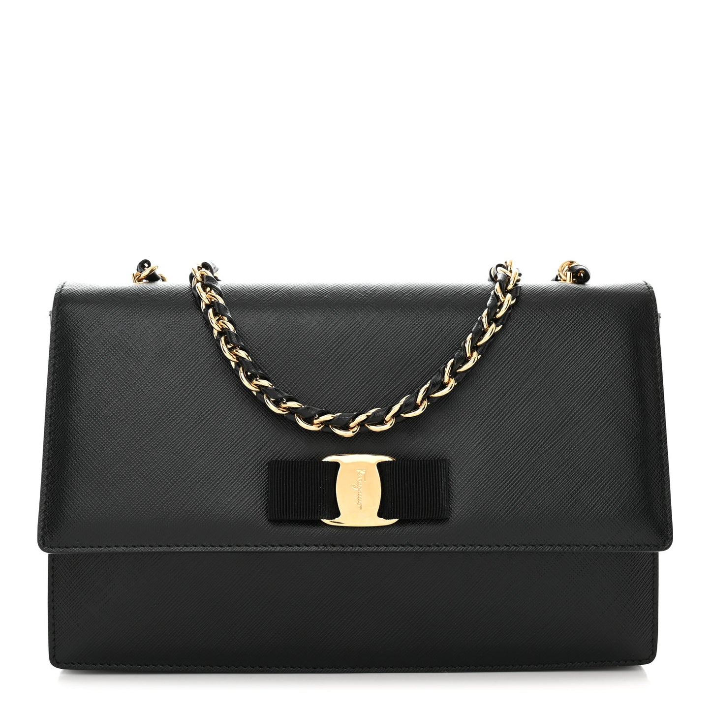 Printed Calfskin Vara Bow Chain Flap Crossbody Black