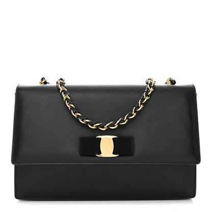 Salvatore Ferragamo Printed Calfskin Vara Bow Chain Flap Crossbody Black 1 of 9