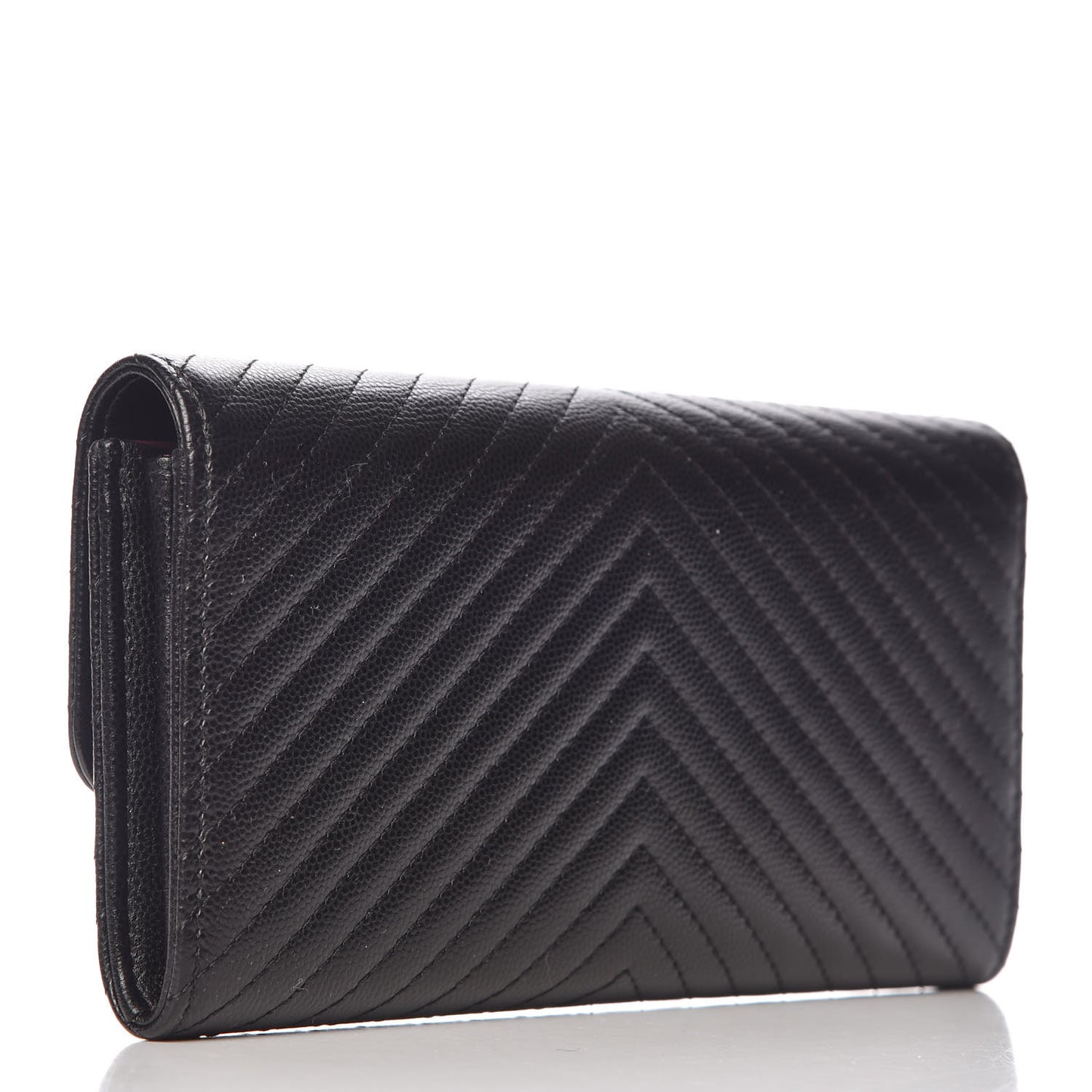 Caviar Chevron Quilted Large Flap Wallet Black