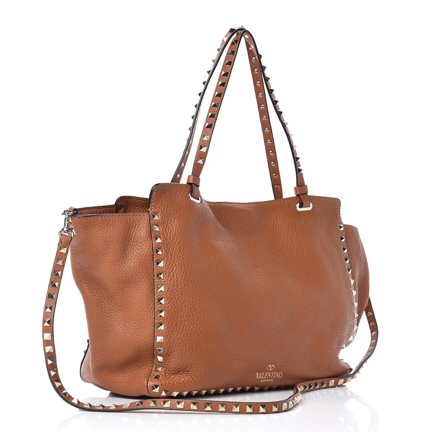 Pebbled Calfskin Medium Rockstud Tote Light Cuir