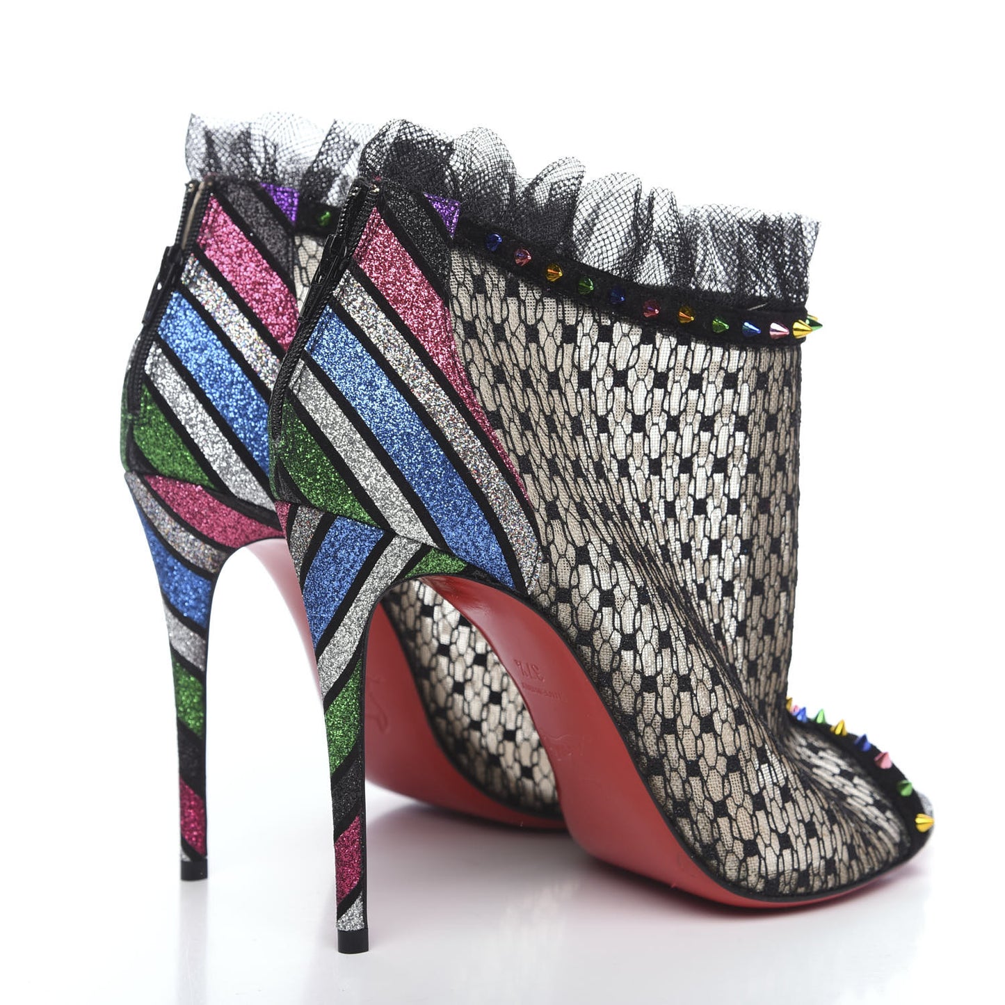 Rete Stripy Glitter Spike Juliettra 100 Ankle Peep Toe Boots 37.5 Black Multicolor