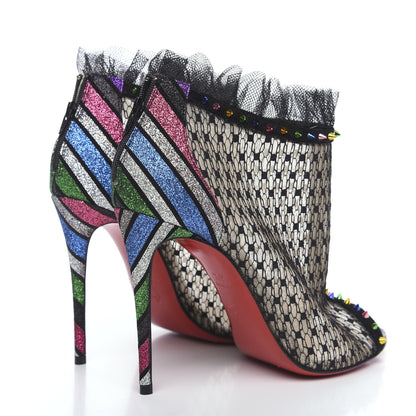 Christian Louboutin Rete Stripy Glitter Spike Juliettra 100 Ankle Peep Toe Boots 37.5 Black Multicolor 4 of 8