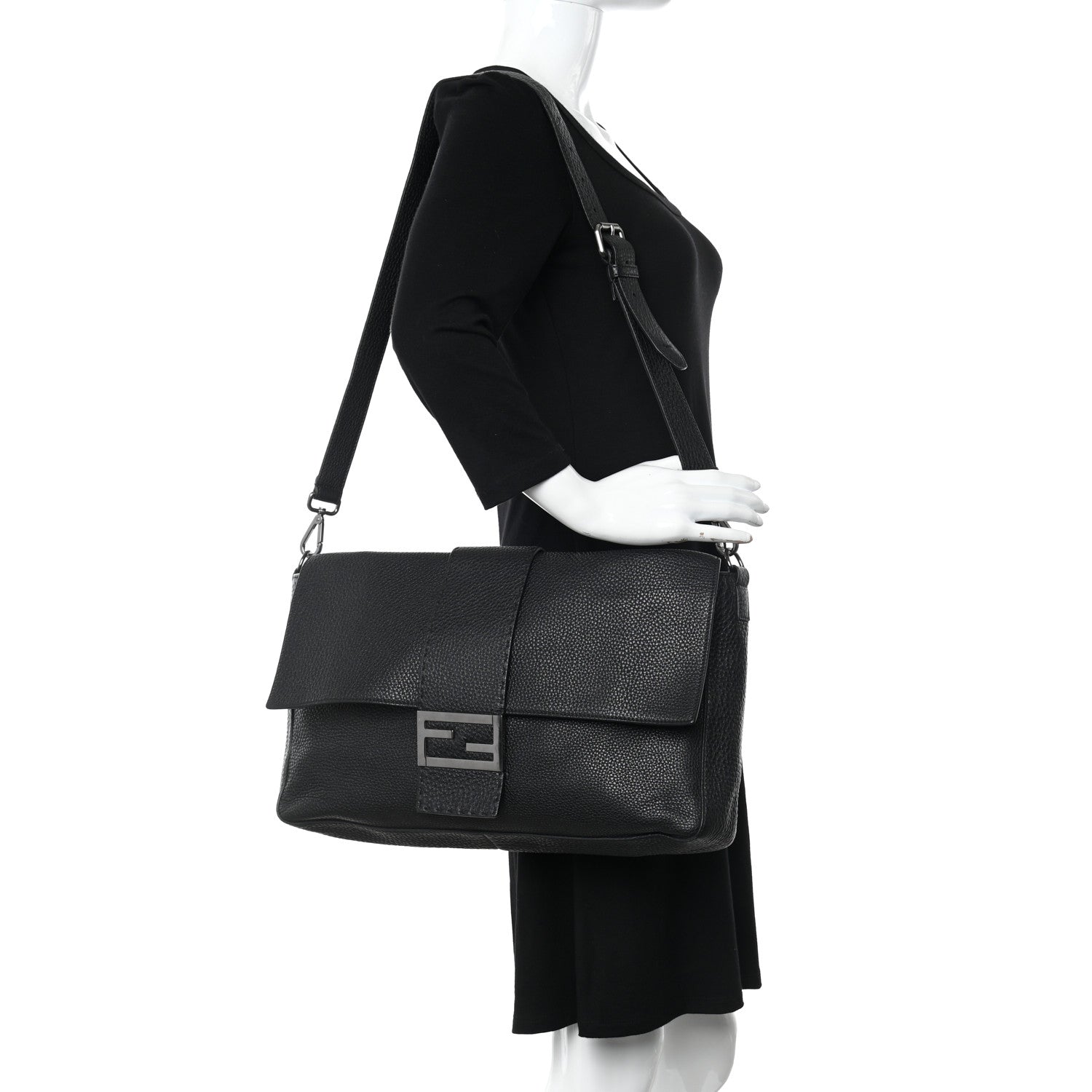 Fendi Cuoio Romano Selleria XL Belt Baguette Bag Black 2 of 11