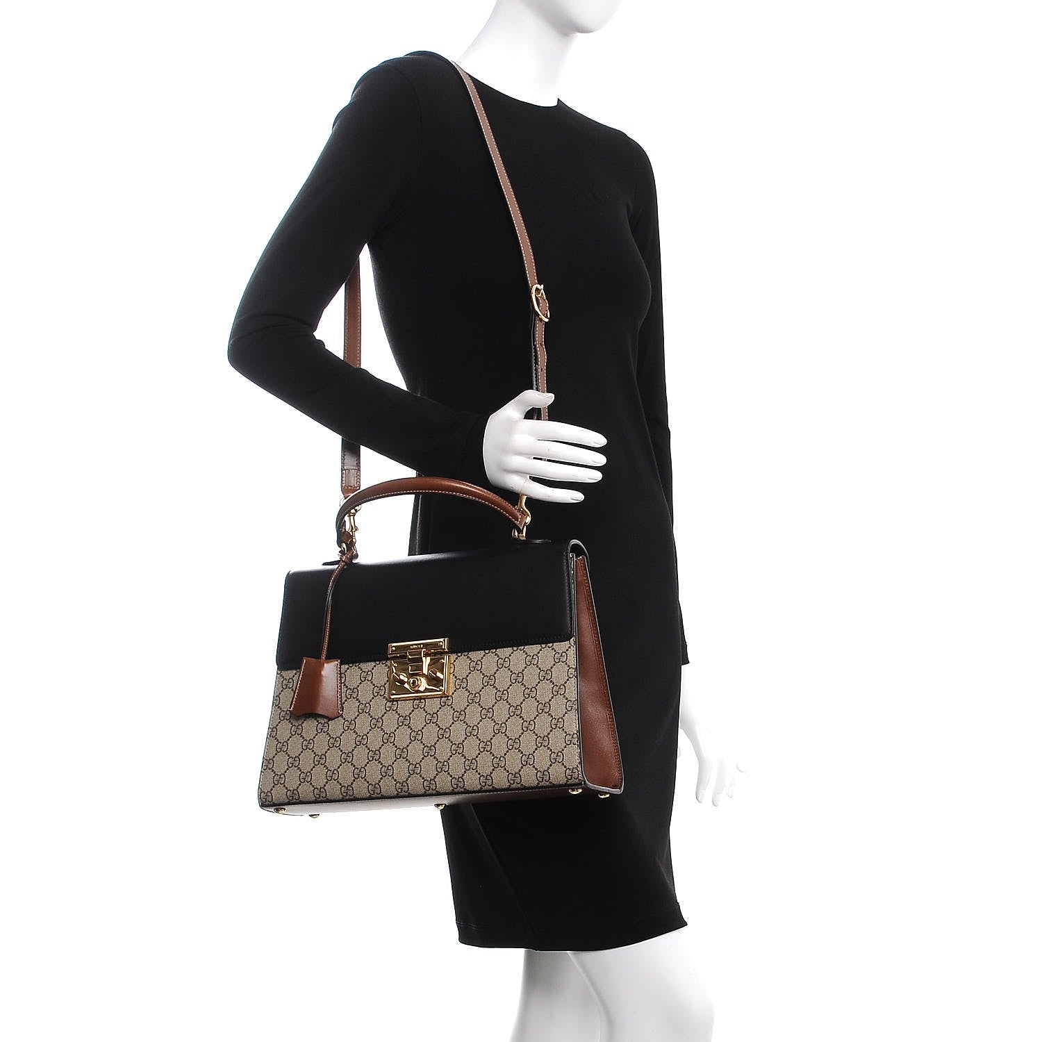 Gucci GG Supreme Monogram Calfskin Medium Padlock Top Handle Bag Beige Black Cuir 2 of 9