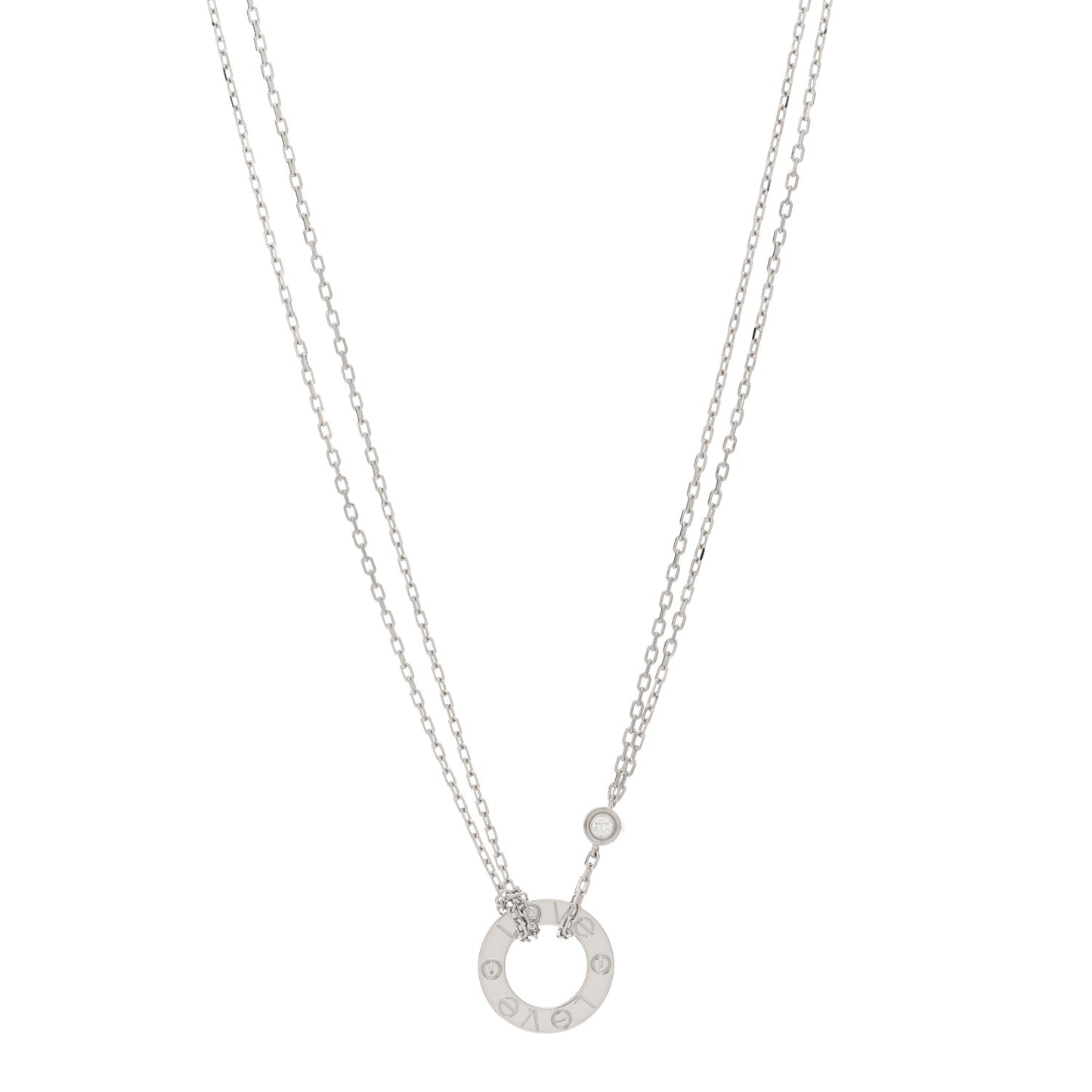18K White Gold 2 Diamond LOVE Necklace