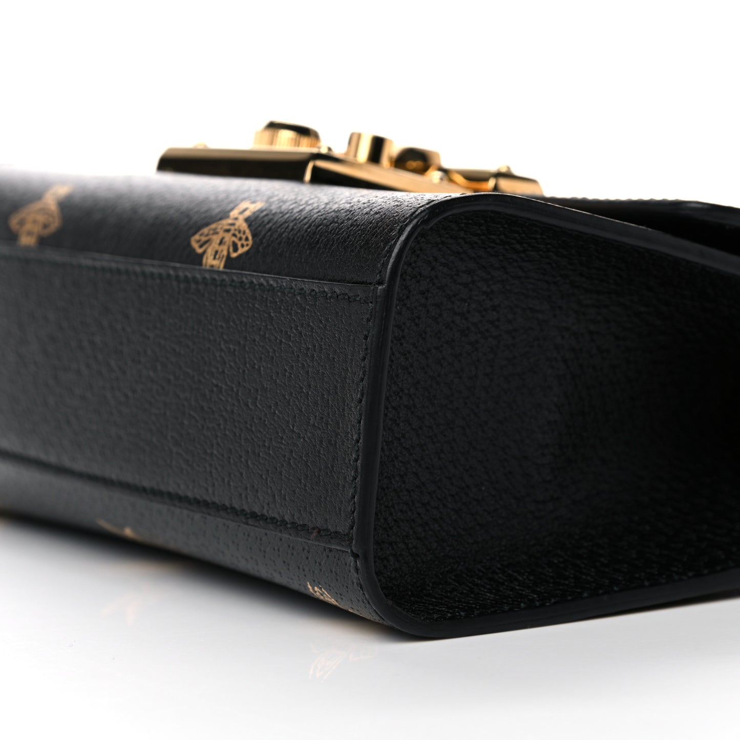 Grained Calfskin Bee Star Small Padlock Shoulder Bag Black