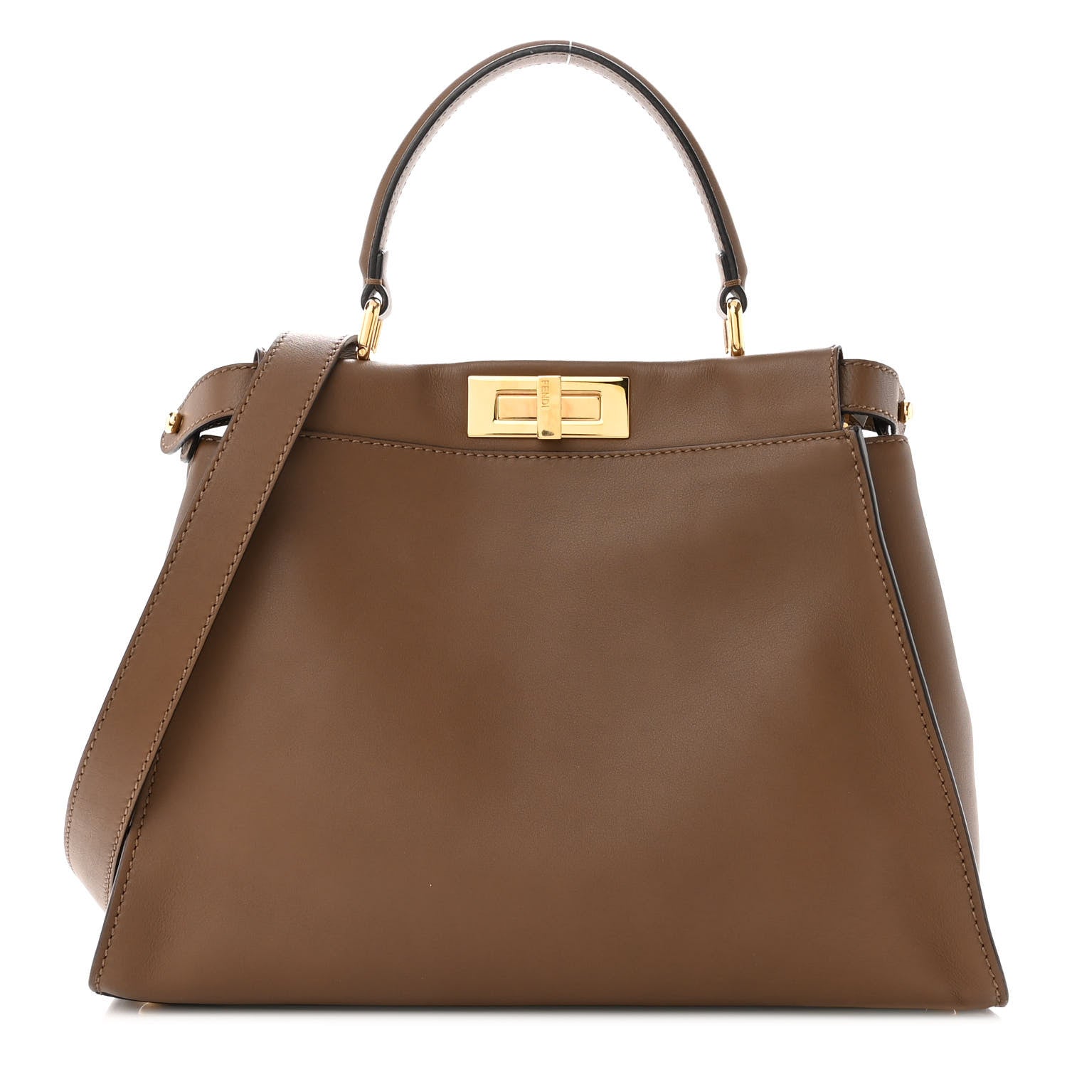 Fendi Vitello Seta Fabric Jacquard Pequin Medium Peekaboo Iconic Satchel Foresta Tobacco 1 of 10