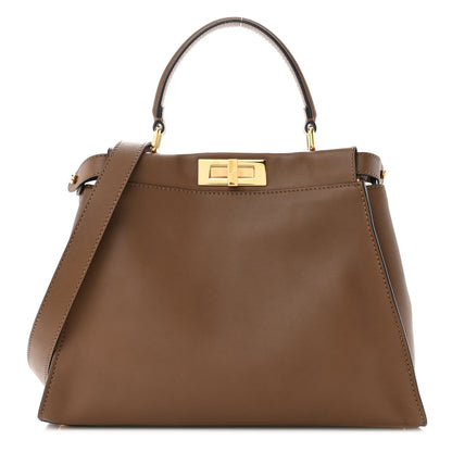 Fendi Vitello Seta Fabric Jacquard Pequin Medium Peekaboo Iconic Satchel Foresta Tobacco 1 of 10