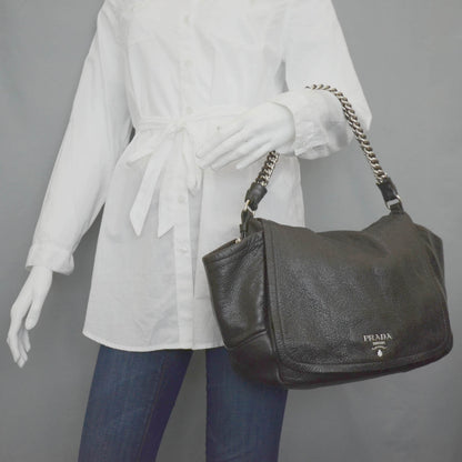 Prada Cervo Lux Chain Flap Hobo Ebano 2 of 10