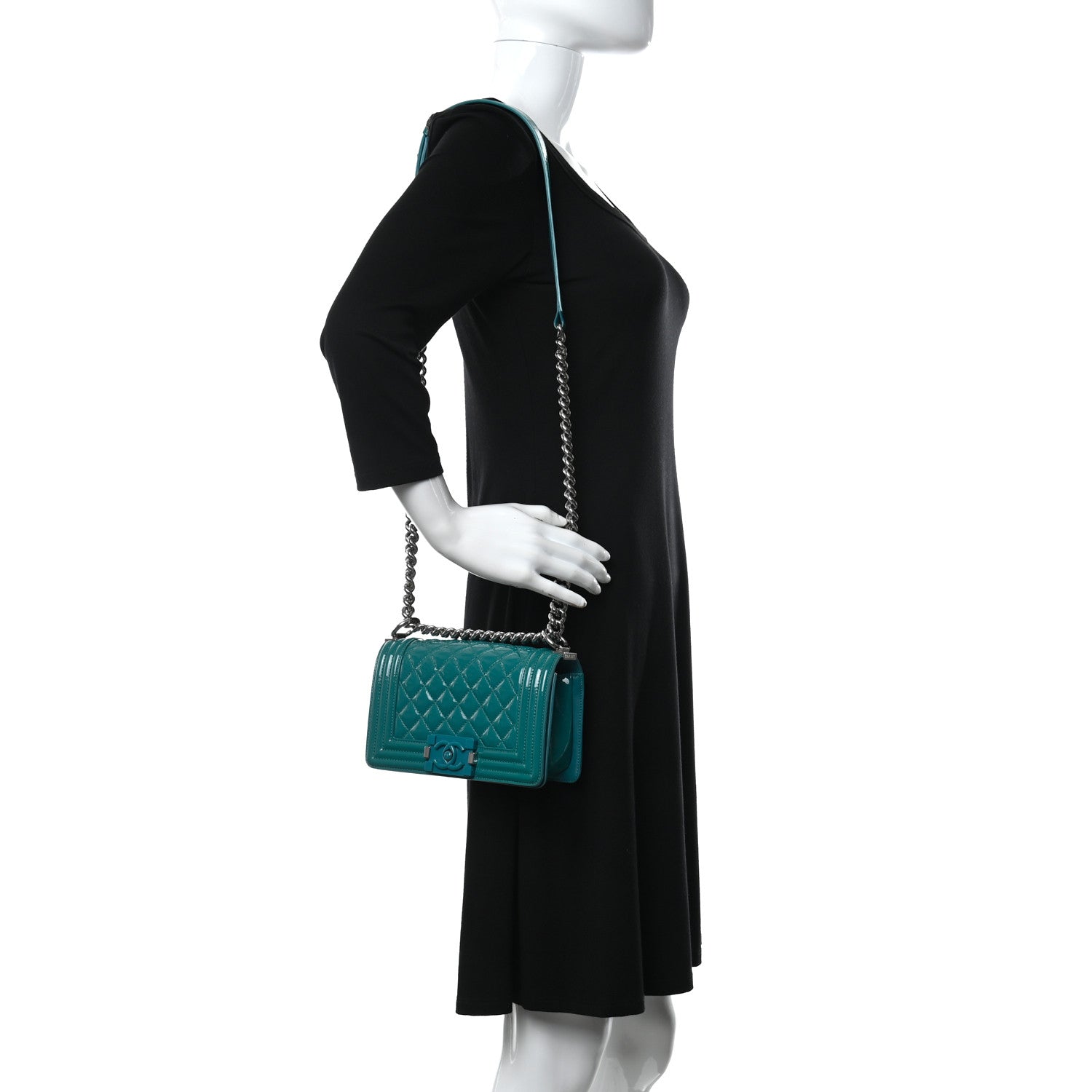 Chanel Patent Calfskin Quilted Small Plexiglass Boy Flap Turquoise 2 of 11