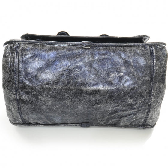 Leather Large Bay Tote Metallic Navy