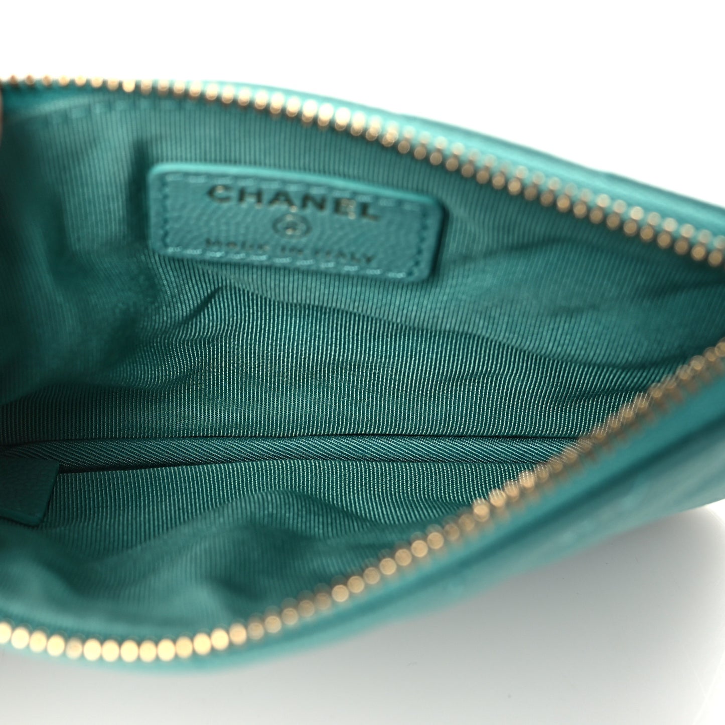 Caviar Chevron Quilted Small Cosmetic Case Green