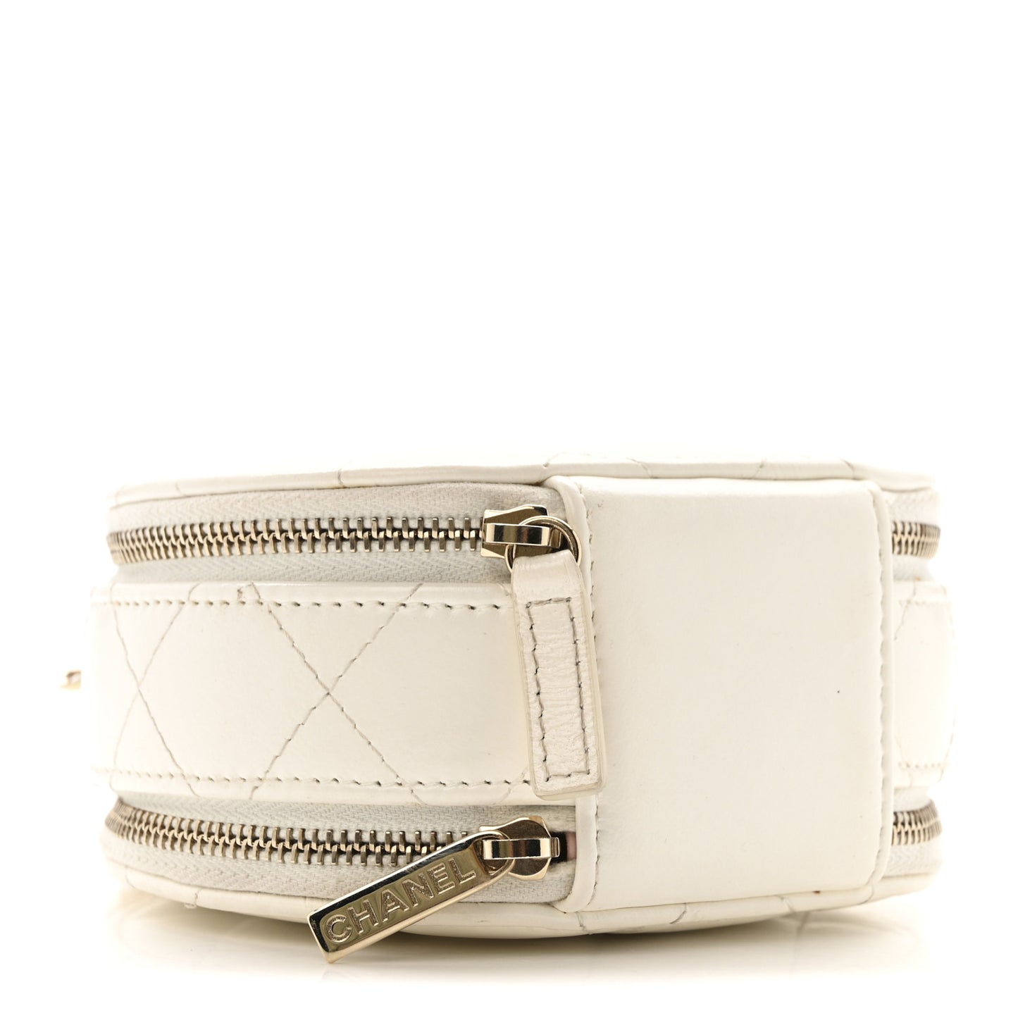 Lambskin Quilted Round Handle With Care Vanity With Chain White