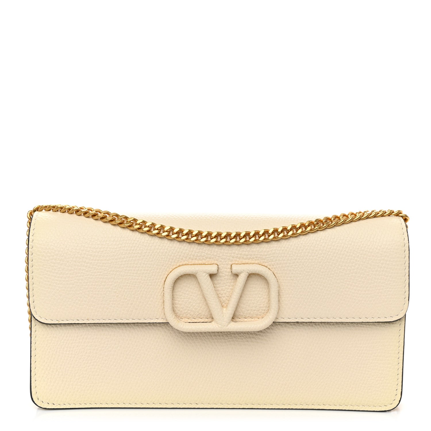 Valentino Garavani Grainy Calfskin Vlogo Wallet On Chain Ivory 1 of 10