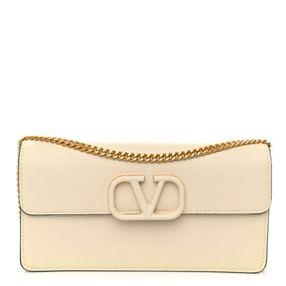Valentino Garavani Grainy Calfskin Vlogo Wallet On Chain Ivory 1 of 10