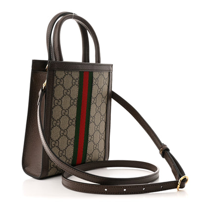Gucci GG Supreme Monogram Textured Dollar Calfskin Web Super Mini Ophidia Mini Tote Bag Beige Ebony New Acero 3 of 11