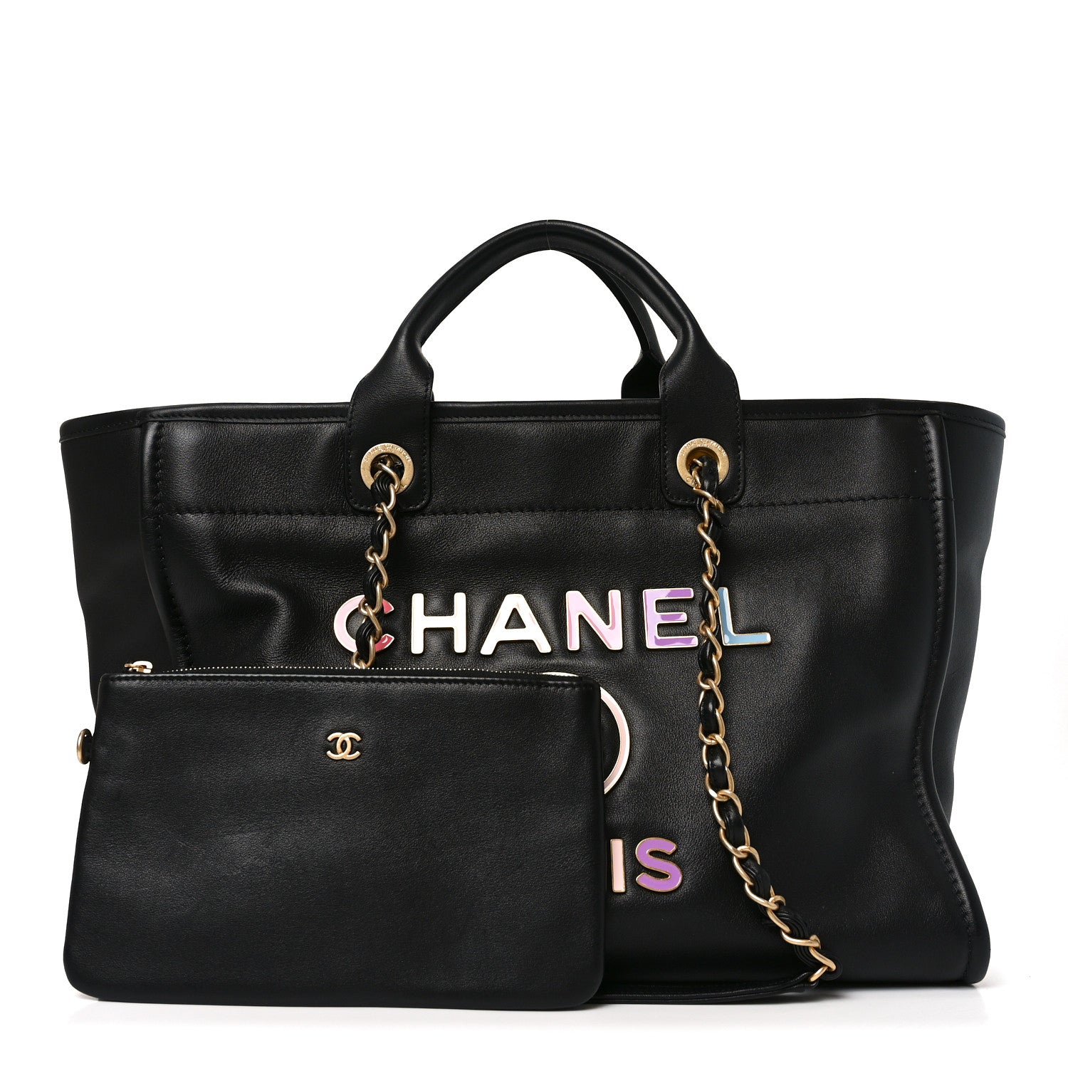 Chanel Calfskin Medium Deauville Tote Black Multicolor 2 of 10