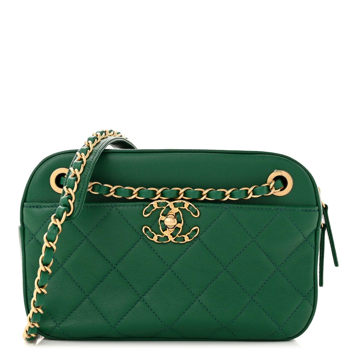 Chanel Goatskin Quilted Chanel 19 Camera Case Green 1 of 10
