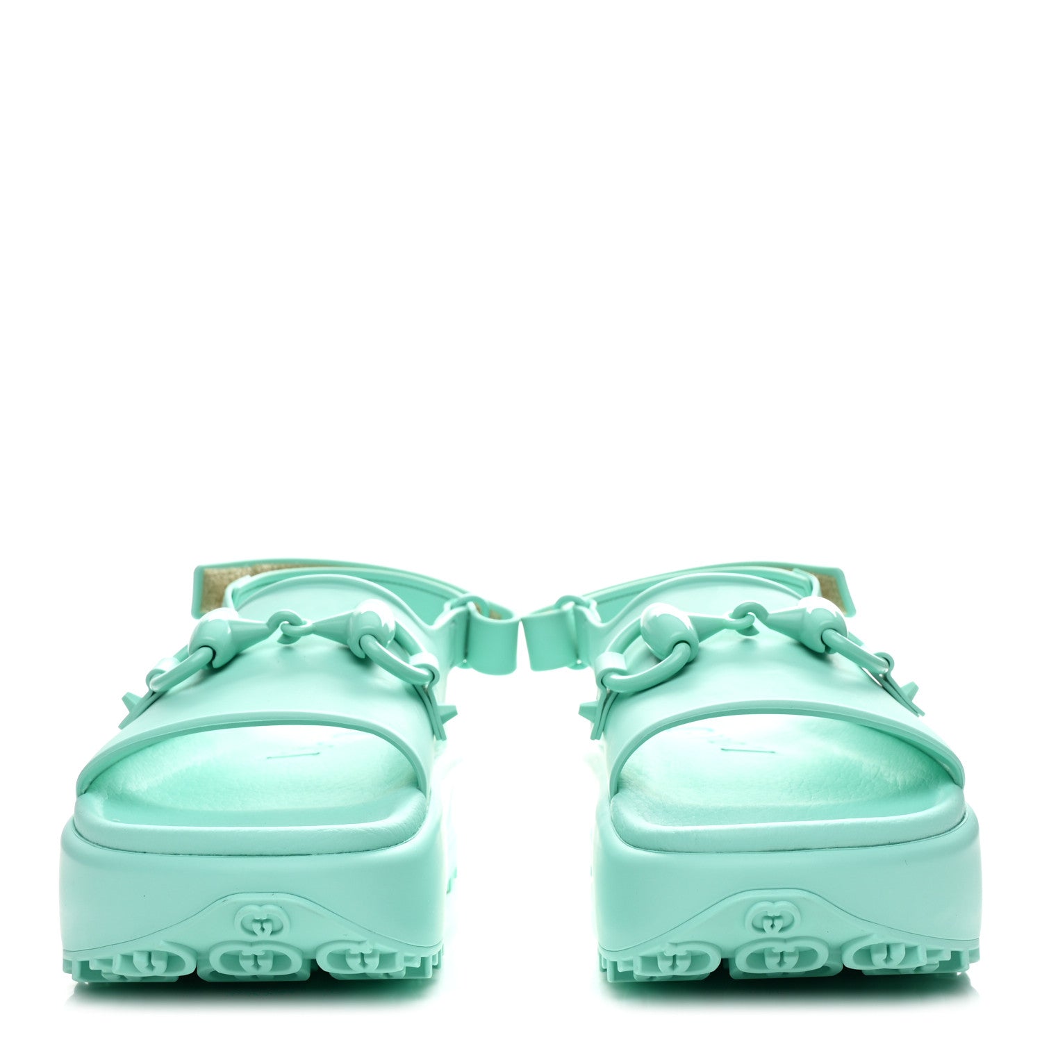 Gucci Soft Rubber Horsebit Womens Slingback Sandals 37 Teal Cyan 3 of 9