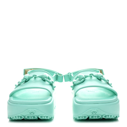 Gucci Soft Rubber Horsebit Womens Slingback Sandals 37 Teal Cyan 3 of 9