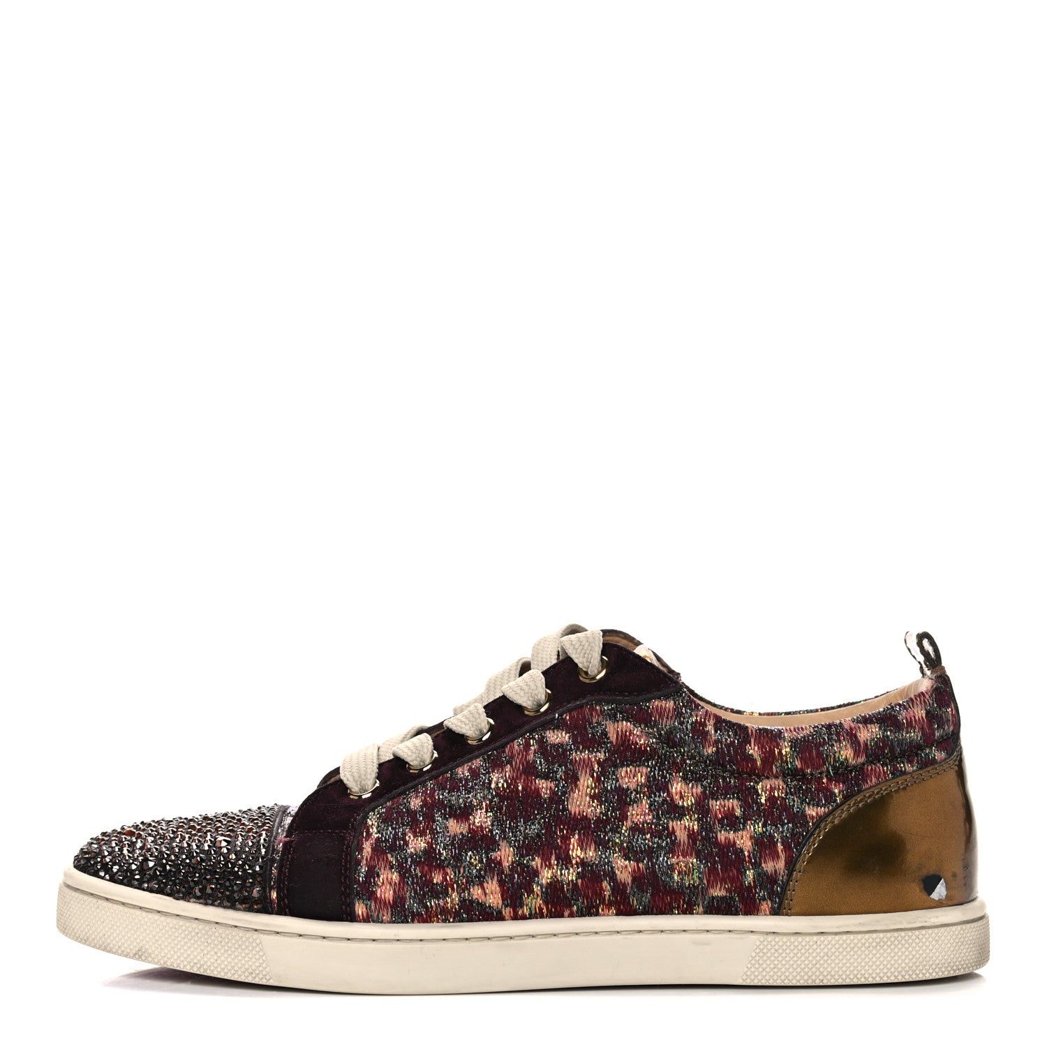 Christian Louboutin Crystal Metallic Suede Peacock Woven Lurex Gondolastrass Sneakers 36.5 Burgundy 1 of 14