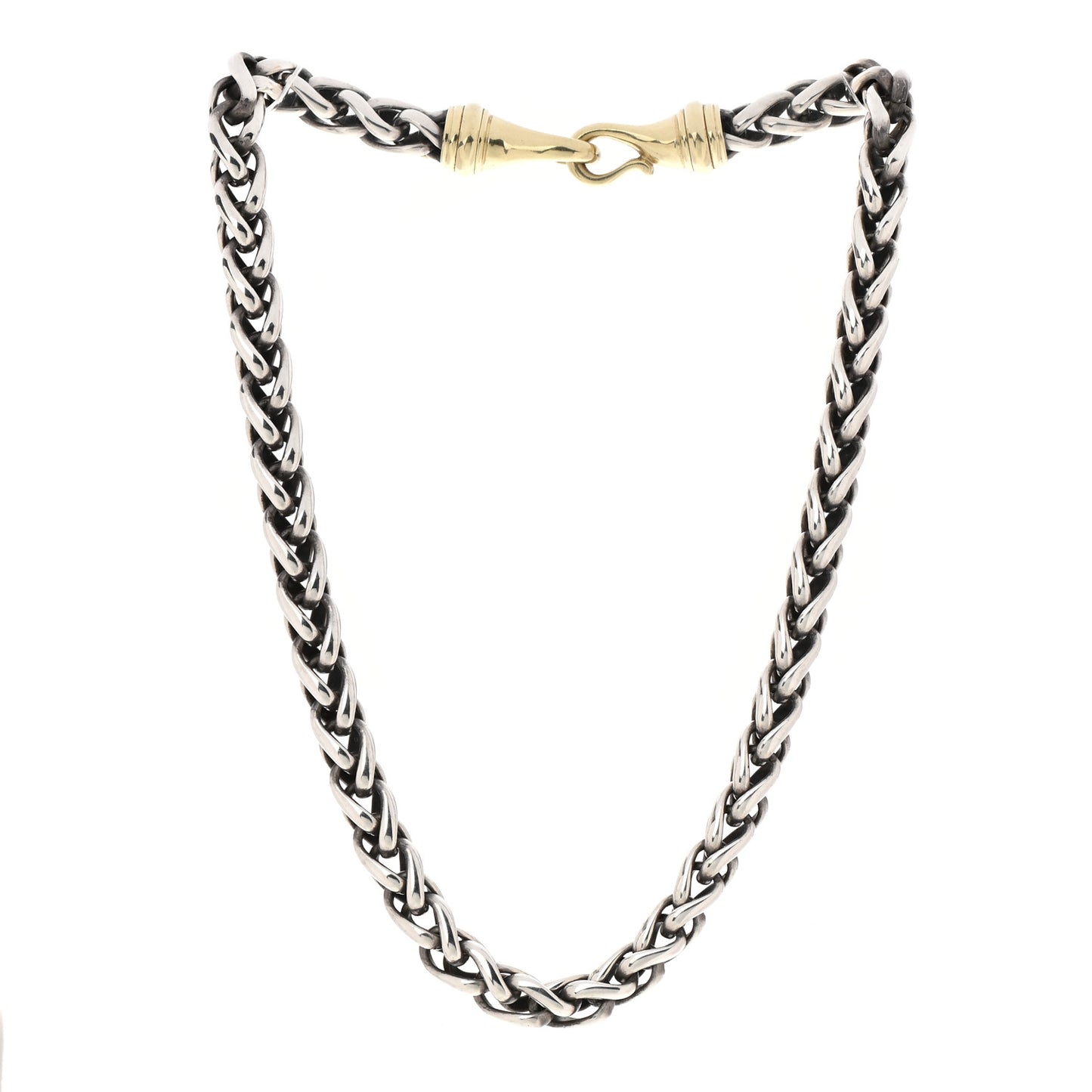 Sterling Silver 14K Yellow Gold 8mm Wheat Chain Necklace