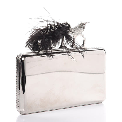Alexander McQueen Metallic Feather Embellished Bird Knuckle Clutch Silver 3 of 6