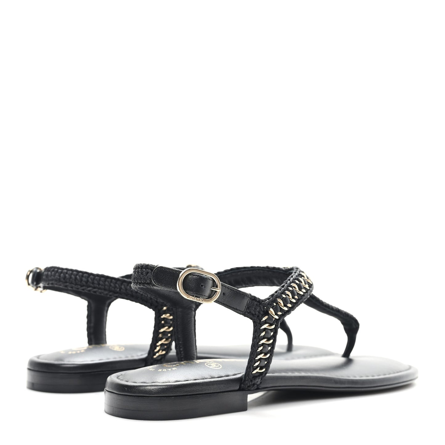 Lambskin Embroidered CC Thong Sandals 39.5 Black