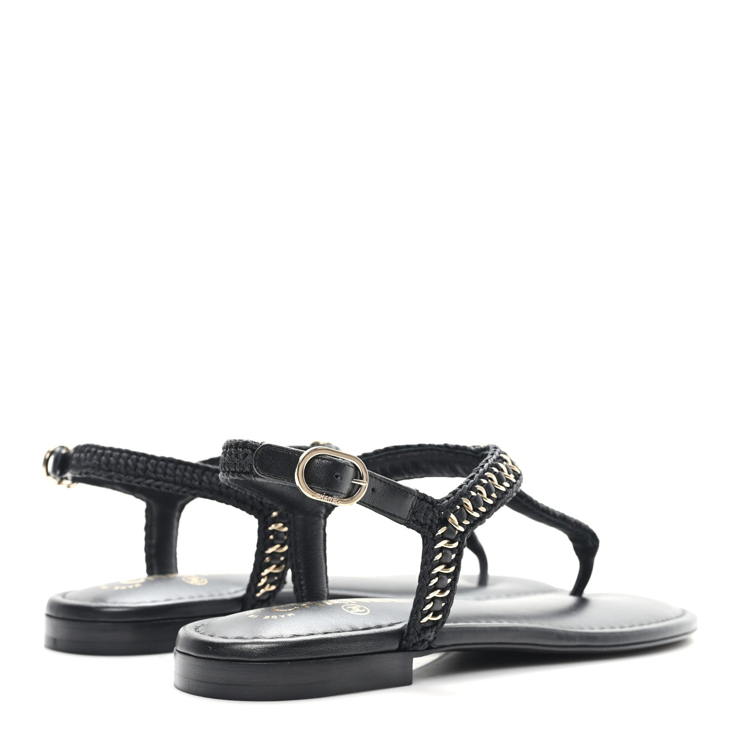 Chanel Lambskin Embroidered CC Thong Sandals 39.5 Black 5 of 10
