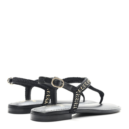 Chanel Lambskin Embroidered CC Thong Sandals 39.5 Black 5 of 10