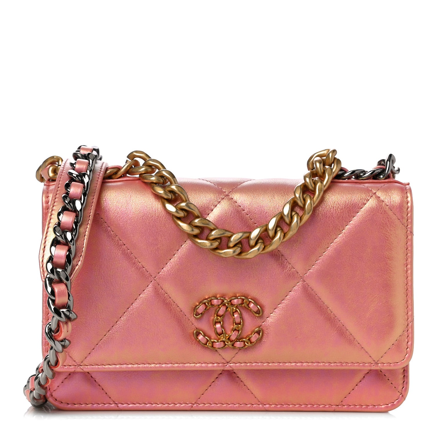 Chanel Iridescent Calfskin Quilted Chanel 19 Wallet On Chain WOC Pink 1 of 12