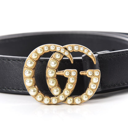 Gucci Calfskin Pearl Double G 20mm Belt 75 30 Black Cream 6 of 6