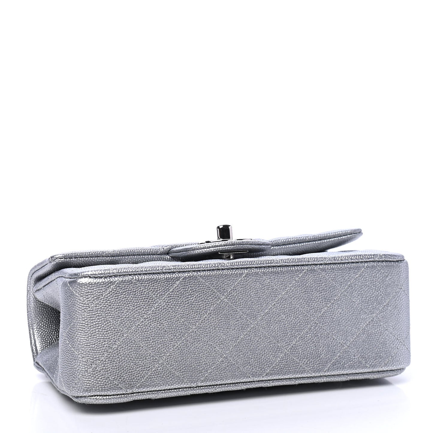 Metallic Caviar Quilted Mini Top Handle Rectangular Flap Silver
