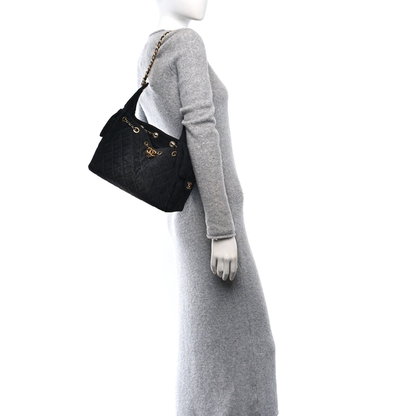 Denim Quilted Small Chanel 25 Handbag Black