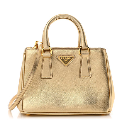 Prada Metallic Saffiano Lux Micro Galleria Double Zip Tote Gold 1 of 10